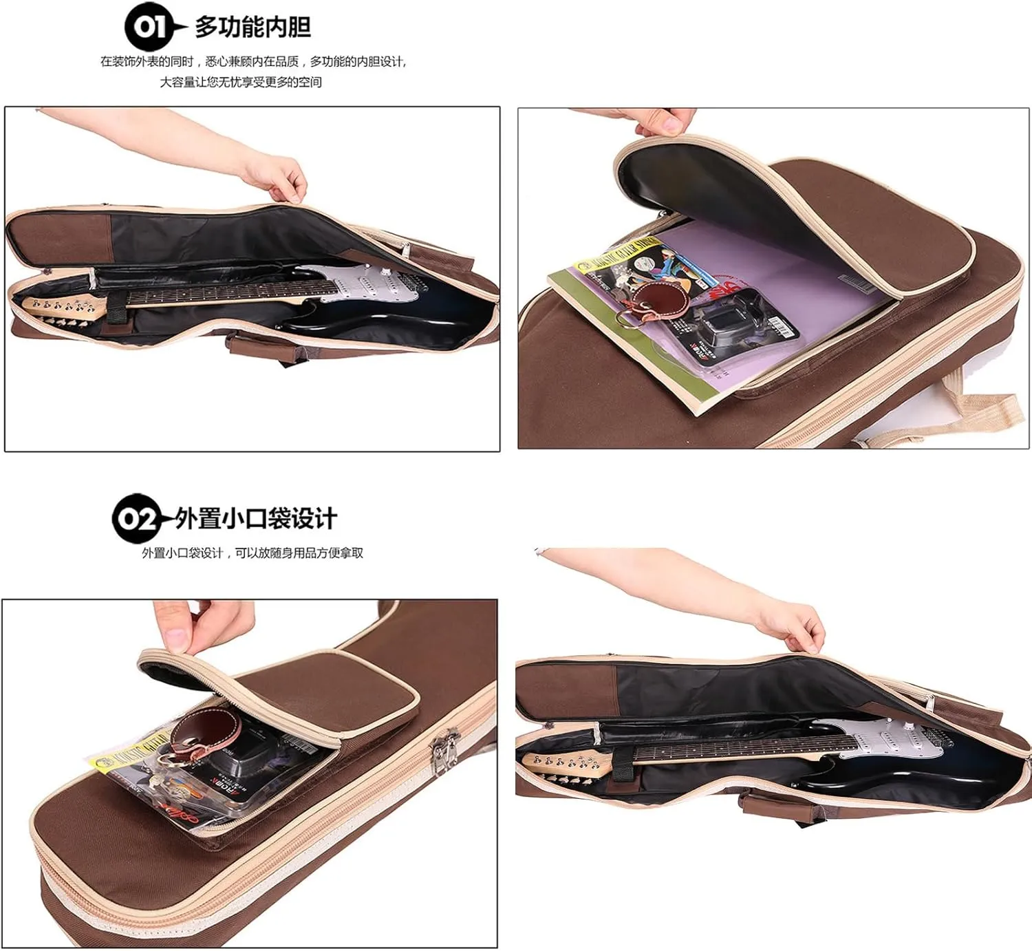 44 in Electric Guitar Bag, 45 in Electric Bass Case, Waterproof Oxford Cloth Guitar Bag, Adjustable Dual Shoulder Straps (Electric Guitar Case-LGray)