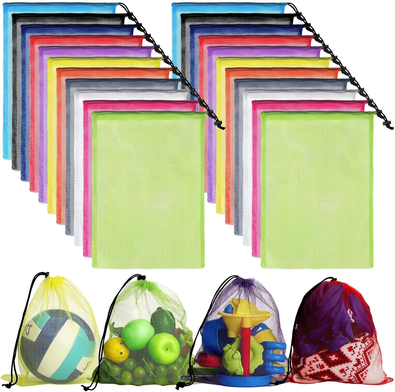 44 Large Mesh Bags with Drawstring Closure - 13.78 x 15.75 Inch, Colorful Mesh Laundry, Gym, Sports, Toys Storage Sacks