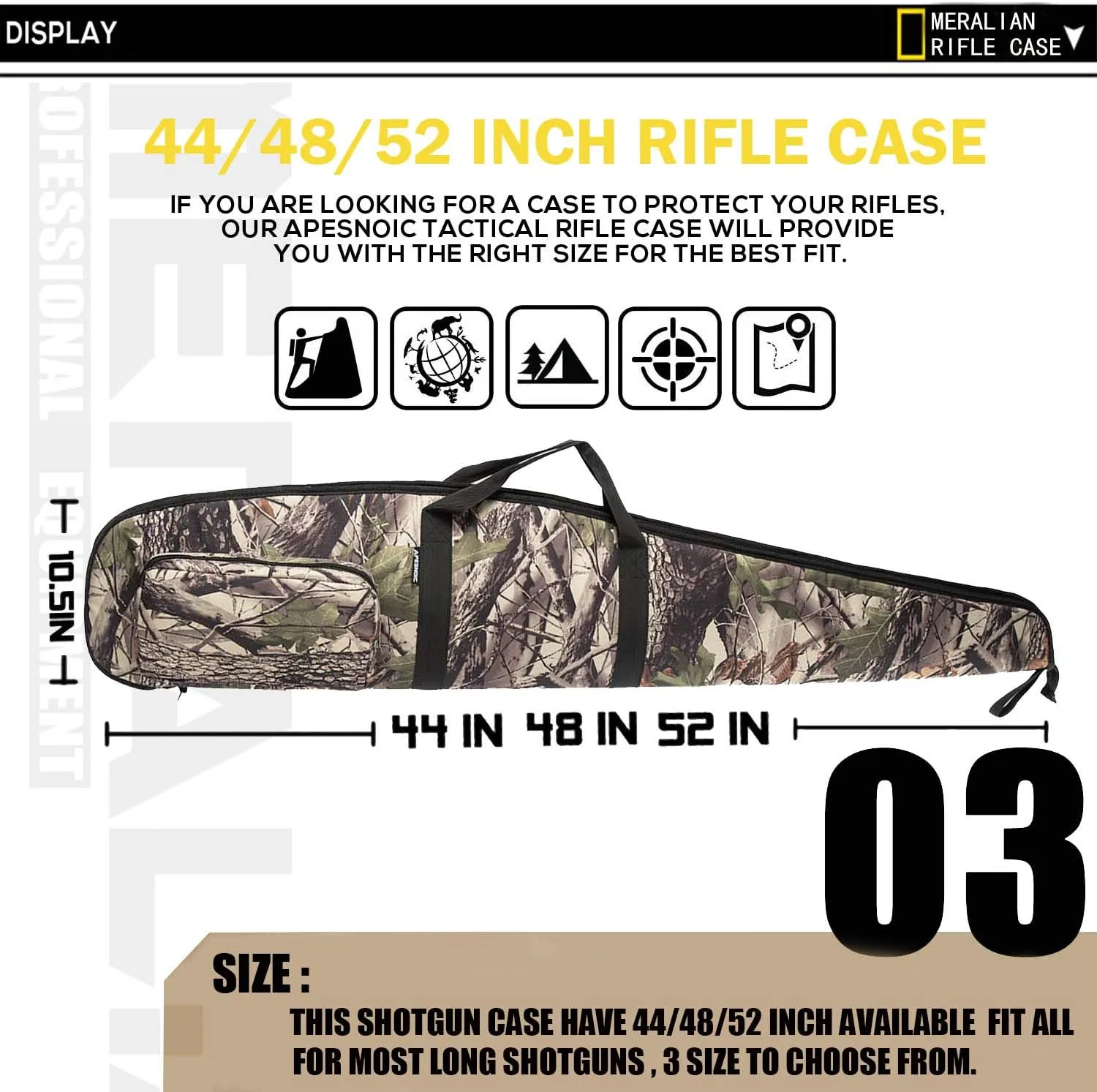 44/48/52 Inch Rifle Case,Water-Resistant Shotgun Case with Zipper Pocket for Scoped Rifles.