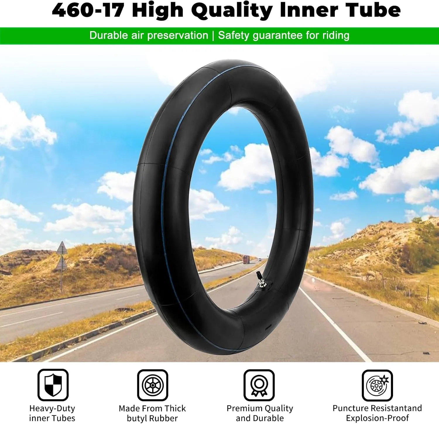 460-17 Inner Tube 130/80-17 Motorcycle Heavy Duty Tire Inner Tube for 130/70-17 140/70-17 140/80-17 KLR250 KL250 XL350R XT250, with TR4 Straight Valve Stem