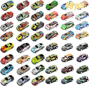 48Pcs Random Pull Back Toy Cars for Boys Girls Toddlers 3,4,5,6 Years Old, Mini Die-Cast Race Cars Vehicles Bulk, Party Favors，Pinagift Fillers(48pcs Multicolor)