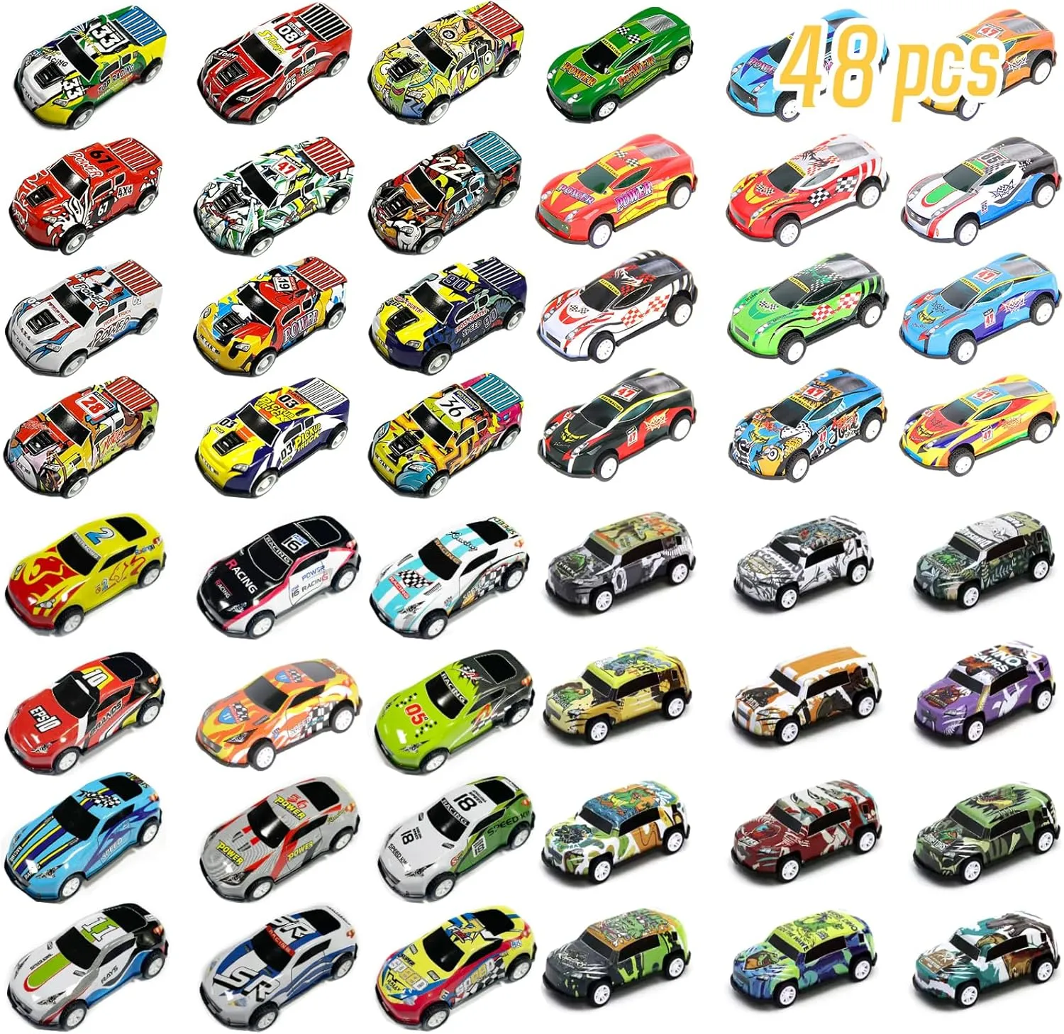 48Pcs Random Pull Back Toy Cars for Boys Girls Toddlers 3,4,5,6 Years Old, Mini Die-Cast Race Cars Vehicles Bulk, Party Favors，Pinagift Fillers(48pcs Multicolor)