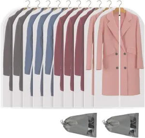 48" Garment Bags for Hanging Clothes, 10 Packs Suit Bags for Closet Storage, Plastic Waterproof Suit Cover Bags with Zipper for Coats, Jackets, Shirts (Set of 10)