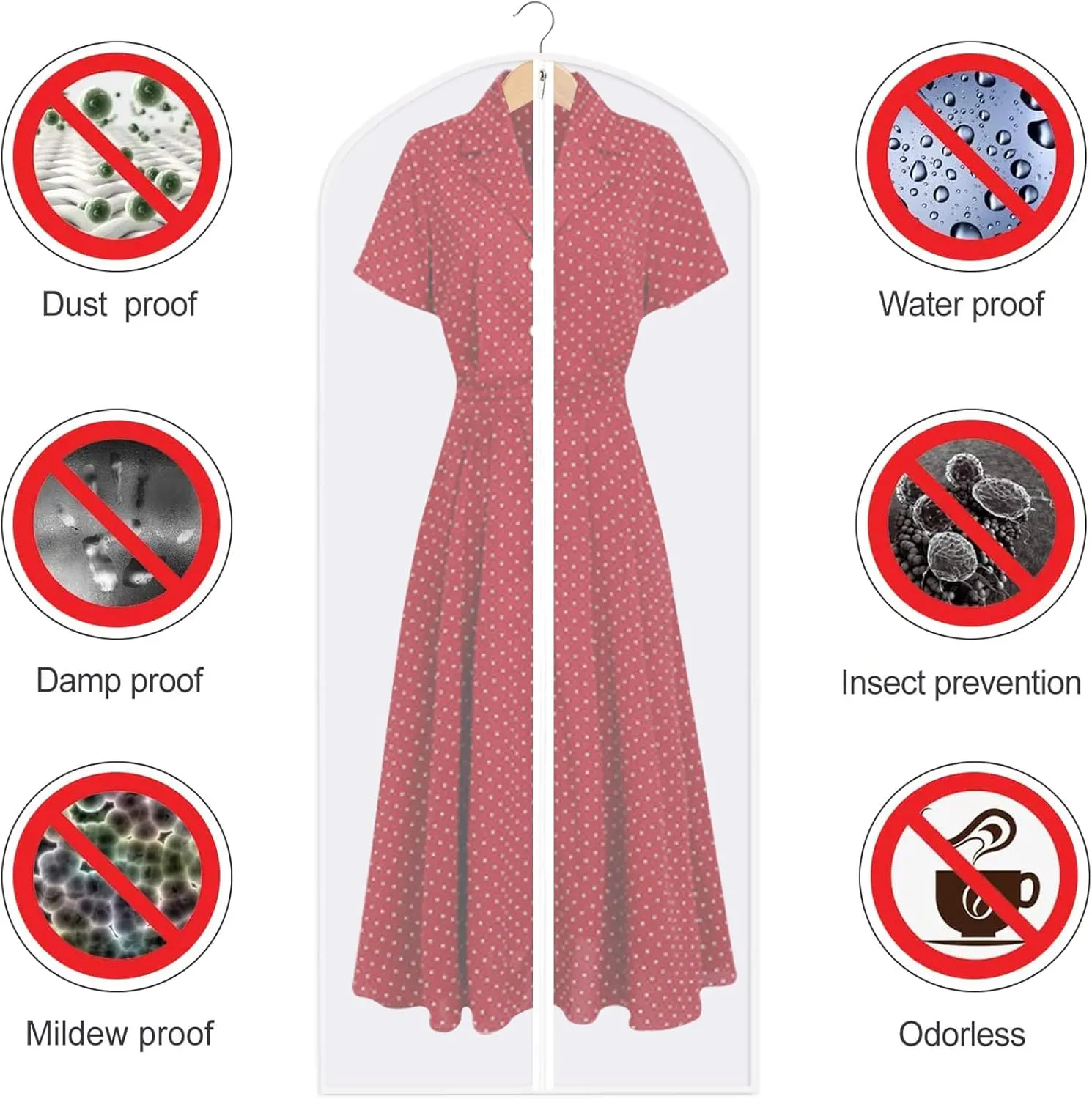 48" Garment Bags for Hanging Clothes, 10 Packs Suit Bags for Closet Storage, Plastic Waterproof Suit Cover Bags with Zipper for Coats, Jackets, Shirts (Set of 10)