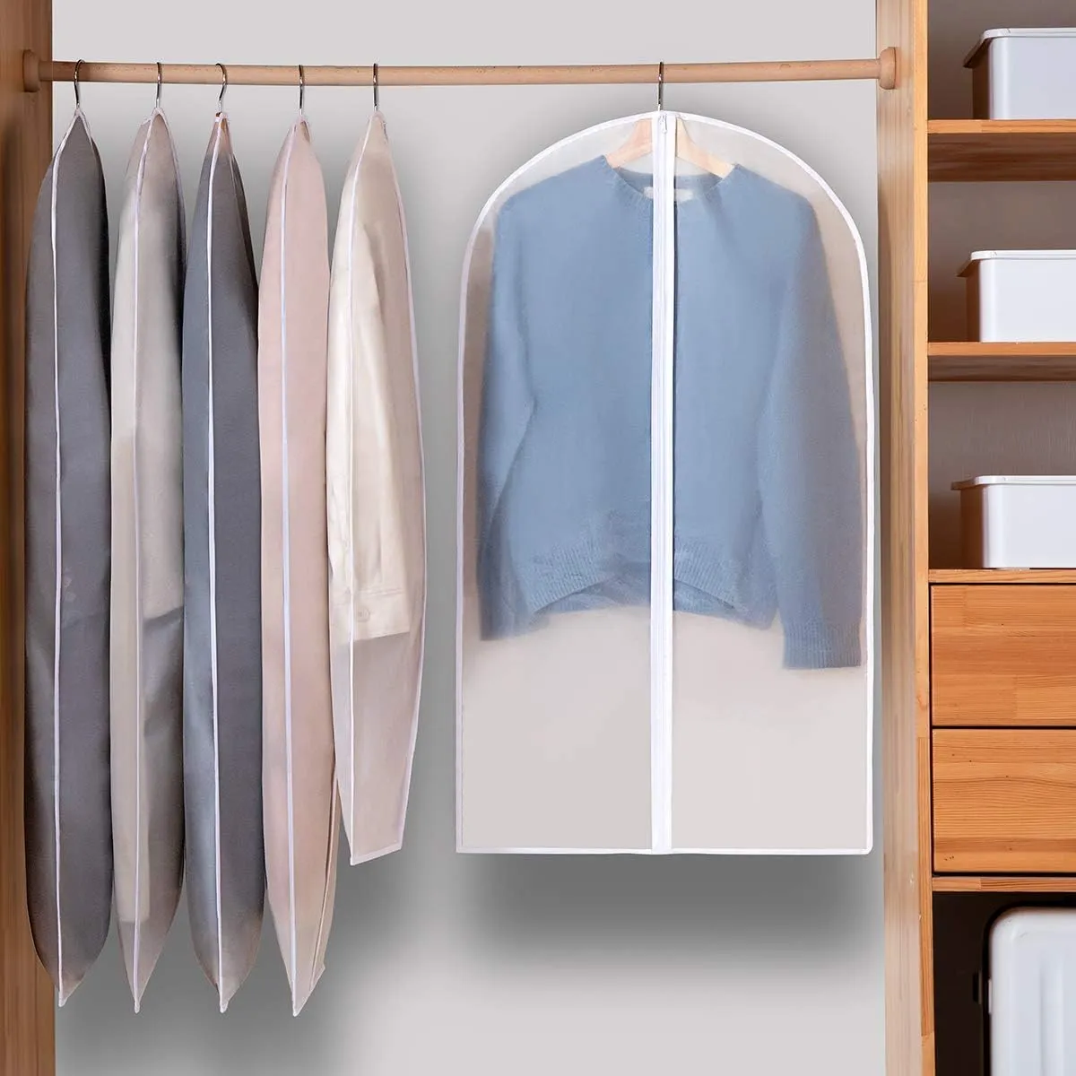 48" Garment Bags for Hanging Clothes, 10 Packs Suit Bags for Closet Storage, Plastic Waterproof Suit Cover Bags with Zipper for Coats, Jackets, Shirts (Set of 10)
