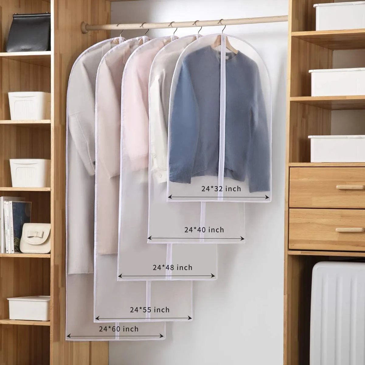 48" Garment Bags for Hanging Clothes, 10 Packs Suit Bags for Closet Storage, Plastic Waterproof Suit Cover Bags with Zipper for Coats, Jackets, Shirts (Set of 10)