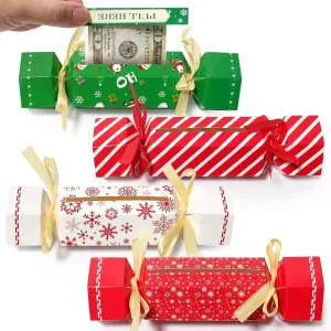 4PCS Christmas Surprise Money Pull Pouch, Can Hold Cash DIY Christmas Money Holders for Cash, Money Box for Cash Gift, Comes with 40 Transparent Bags