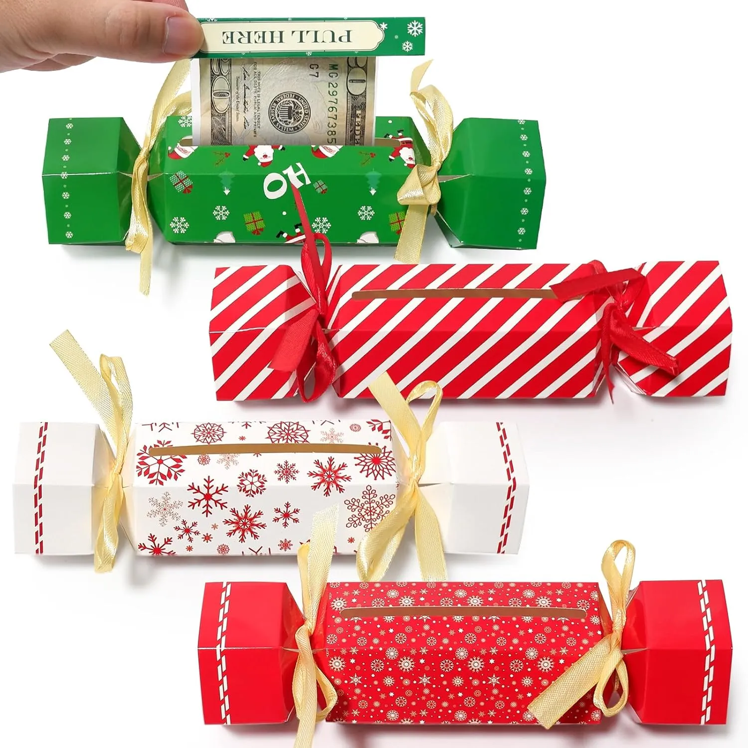 4PCS Christmas Surprise Money Pull Pouch, Can Hold Cash DIY Christmas Money Holders for Cash, Money Box for Cash Gift, Comes with 40 Transparent Bags