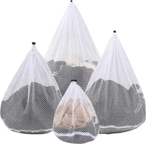 4Pcs Mesh Laundry Bags Washing Machine Mesh Wash Bags for Clothes,Underwear,Lingerie, Bed Linen with Drawstring Closure Sturdy(4 Szie)