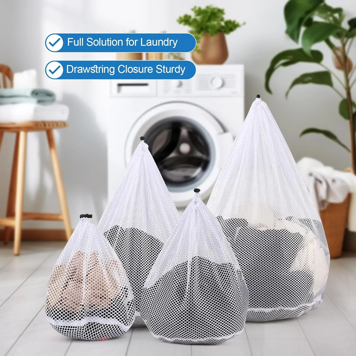 4Pcs Mesh Laundry Bags Washing Machine Mesh Wash Bags for Clothes,Underwear,Lingerie, Bed Linen with Drawstring Closure Sturdy(4 Szie)
