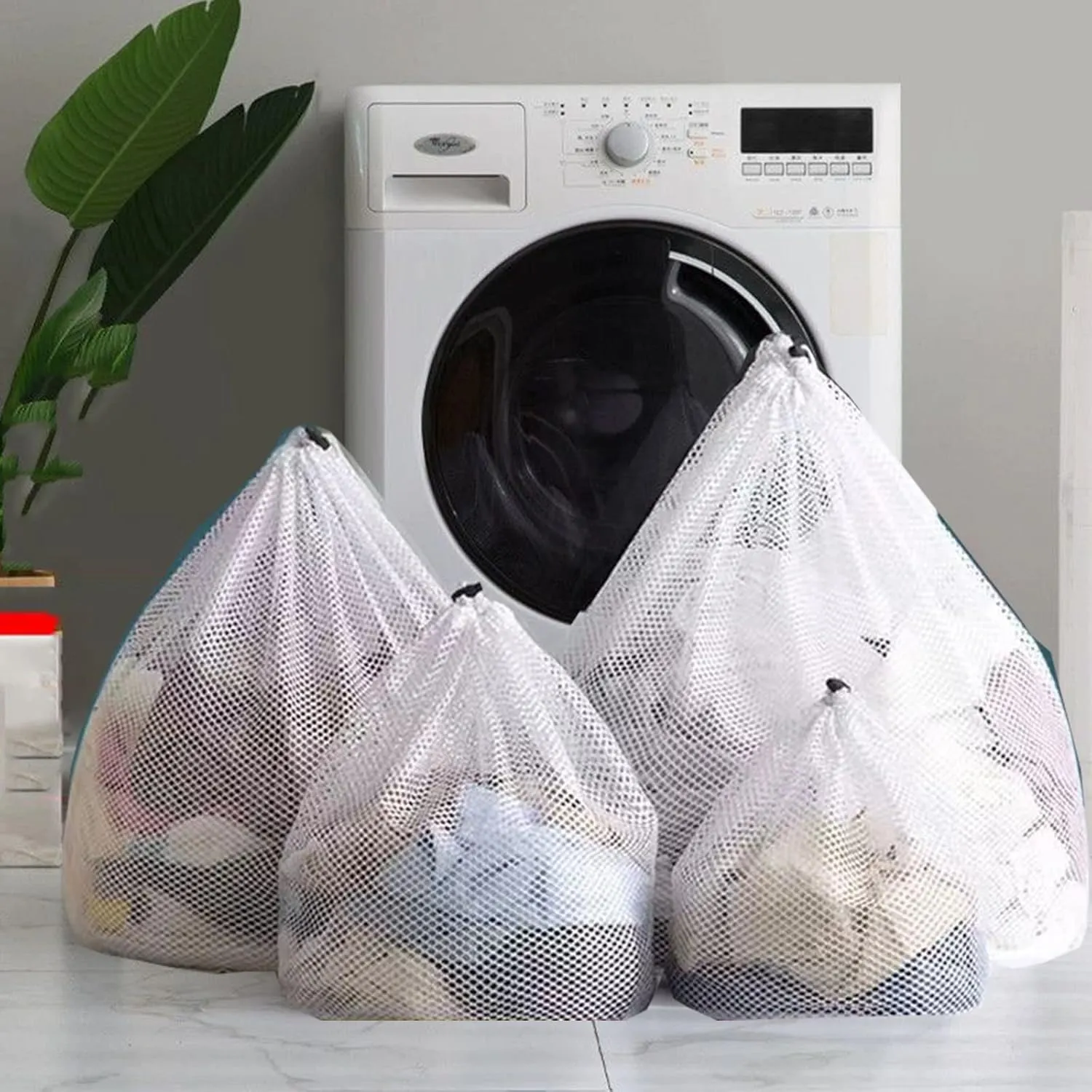 4Pcs Mesh Laundry Bags Washing Machine Mesh Wash Bags for Clothes,Underwear,Lingerie, Bed Linen with Drawstring Closure Sturdy(4 Szie)