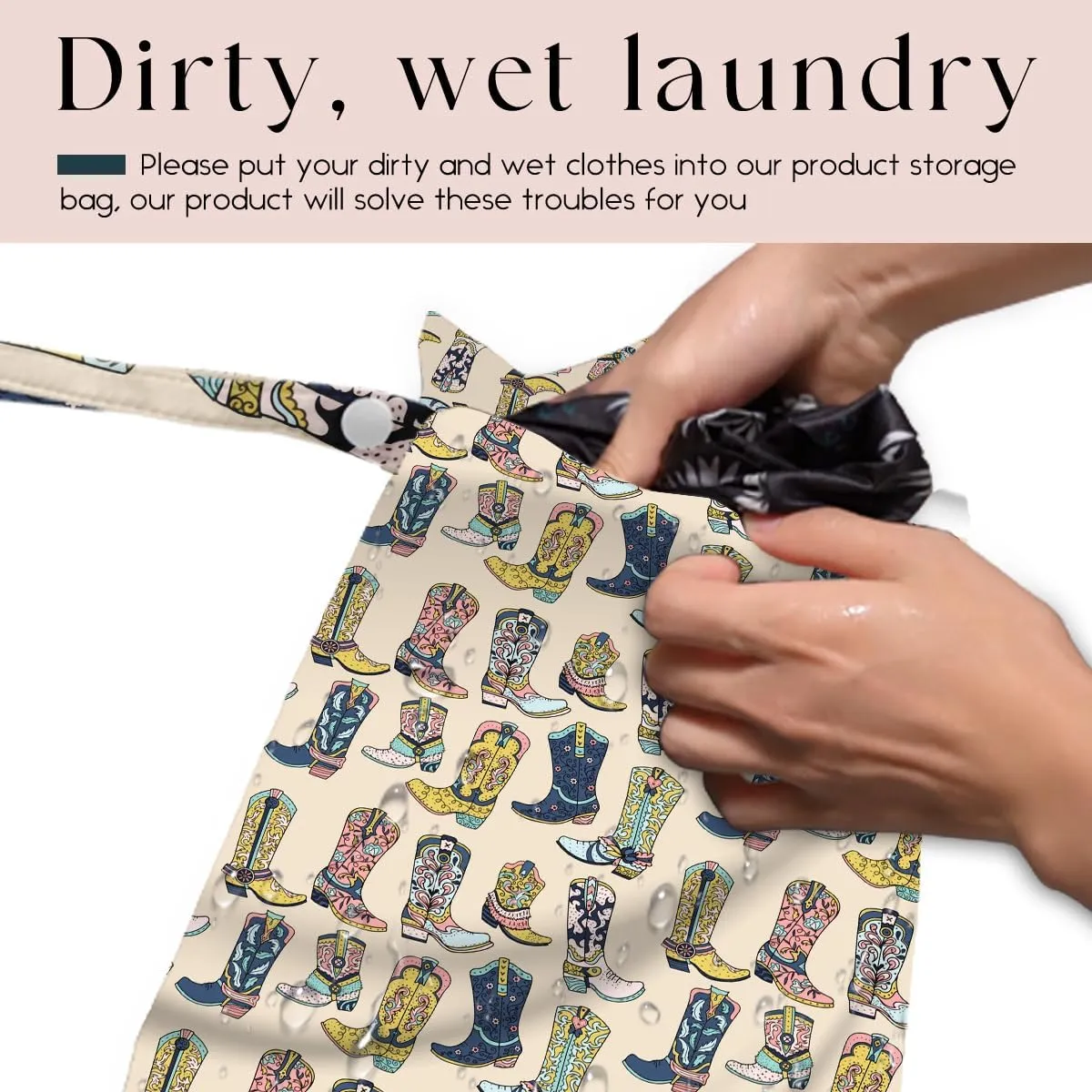 4Pcs Waterproof Wet Bag for Swimsuit, Travel Beach Wet Dry Bag, Hidden Zipper Reusable Western Cowgirl Decor, for Travel Beach Wet Swimsuits Toiletries Diapers Laundry Bag