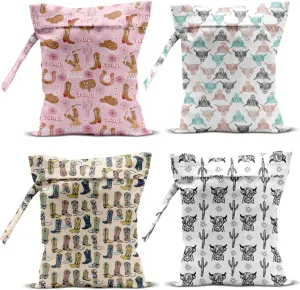 4Pcs Waterproof Wet Bag for Swimsuit, Travel Beach Wet Dry Bag, Hidden Zipper Reusable Western Cowgirl Decor, for Travel Beach Wet Swimsuits Toiletries Diapers Laundry Bag