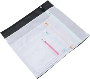 5 Pcs Crystal Zipper Polyester Mesh Laundry Bags Delicate Garment Wash Bags for Washing Machine Lightweight Clothes Holders Type