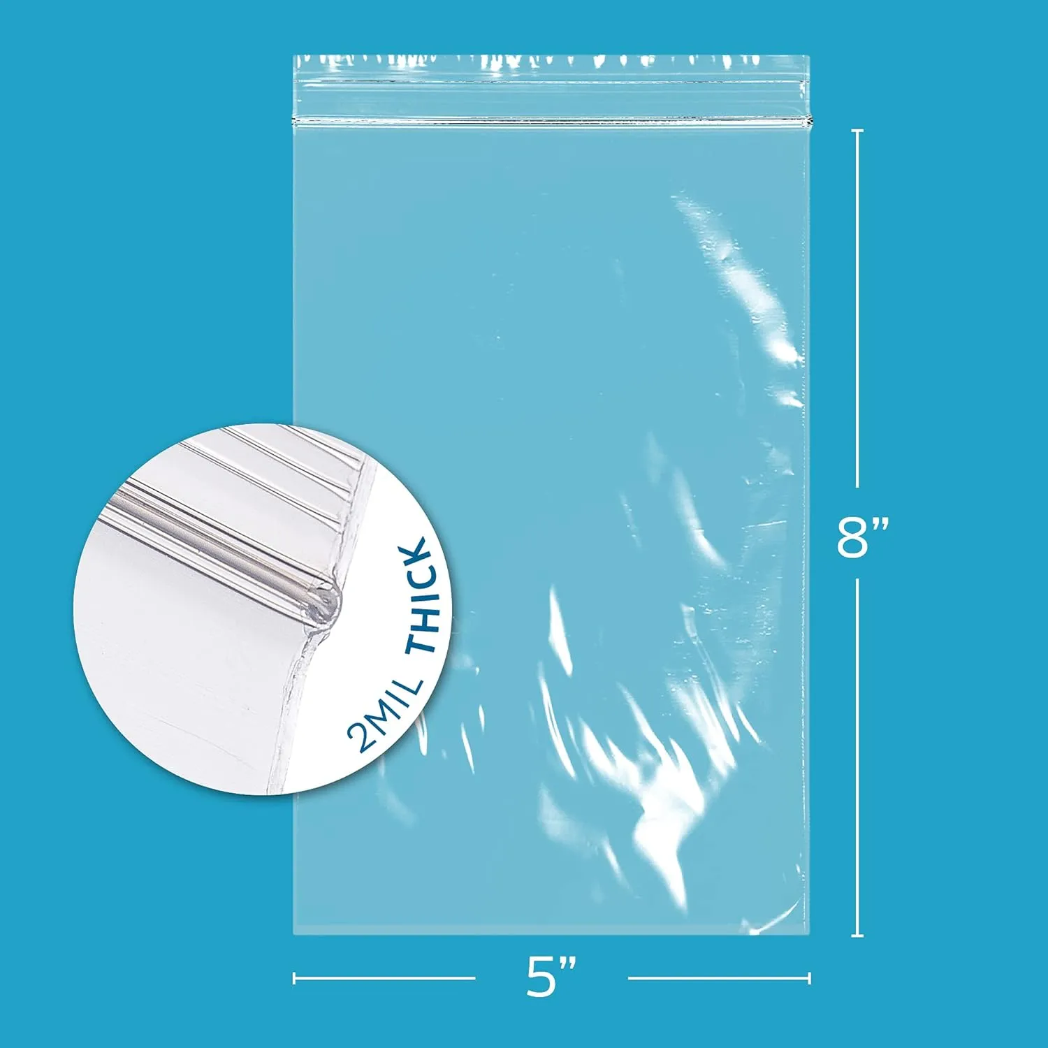 5 x 8 inches, 2Mil Clear Reclosable Zip Bags, case of 1,000 GPI Brand