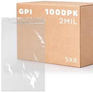 5 x 8 inches, 2Mil Clear Reclosable Zip Bags, case of 1,000 GPI Brand