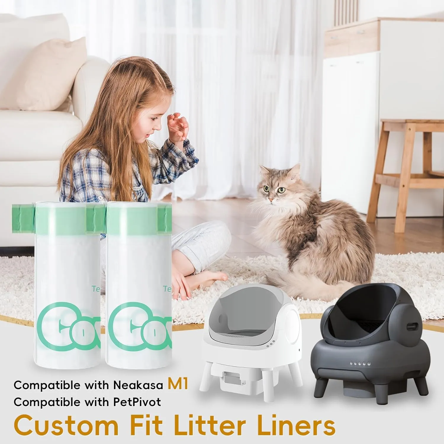 50 Count 27" x 13" Cat Litter Box Bags, Neakasa M1 and PetPivot Litter Bags, Automatic Litter Box Liners with Drawstring, Extra Thick Leak-Proof Pet Waste Bags