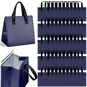 50 Pcs Insulated Take Away Bags Bulk Thermal Insulation Food for Coffee Milk Tea Hot Cold Food Fresh Seafood Cooler Pizza Delivery Bags for Catering Restaurant Grocery (Navy Blue)