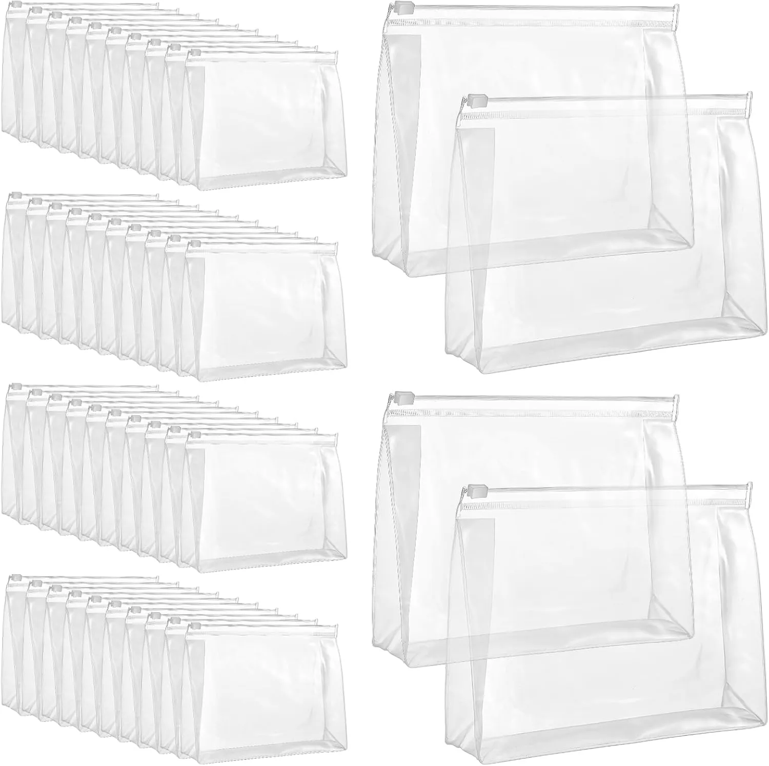50 Pcs Travel Toiletry Organizer Mini Clear Makeup Bag Small PVC Waterproof Makeup Bag Pouches Plastic Cosmetic Organizer Bag with Zipper for Women Men Travel (7.9'', Transparent)