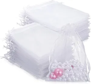 500 Pcs Organza Gift Bags Jewelry Small Mesh Drawstring Sachet Wedding Favor Bracelet Bags for Packaging Jewelry Pouches Small Gifts(5 x 7 Inch,White)