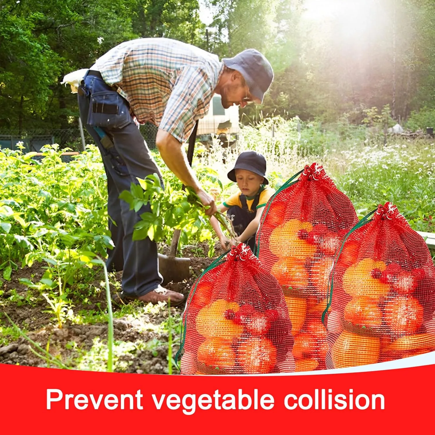 50pcs 20” x 14” Extra Large Mesh Produce Bags, 33 lbs Onion Washable Net Bags，Reusable Vegetable Storage, Pack of 50 (Bright Red, Compact Size - 33 lbs)