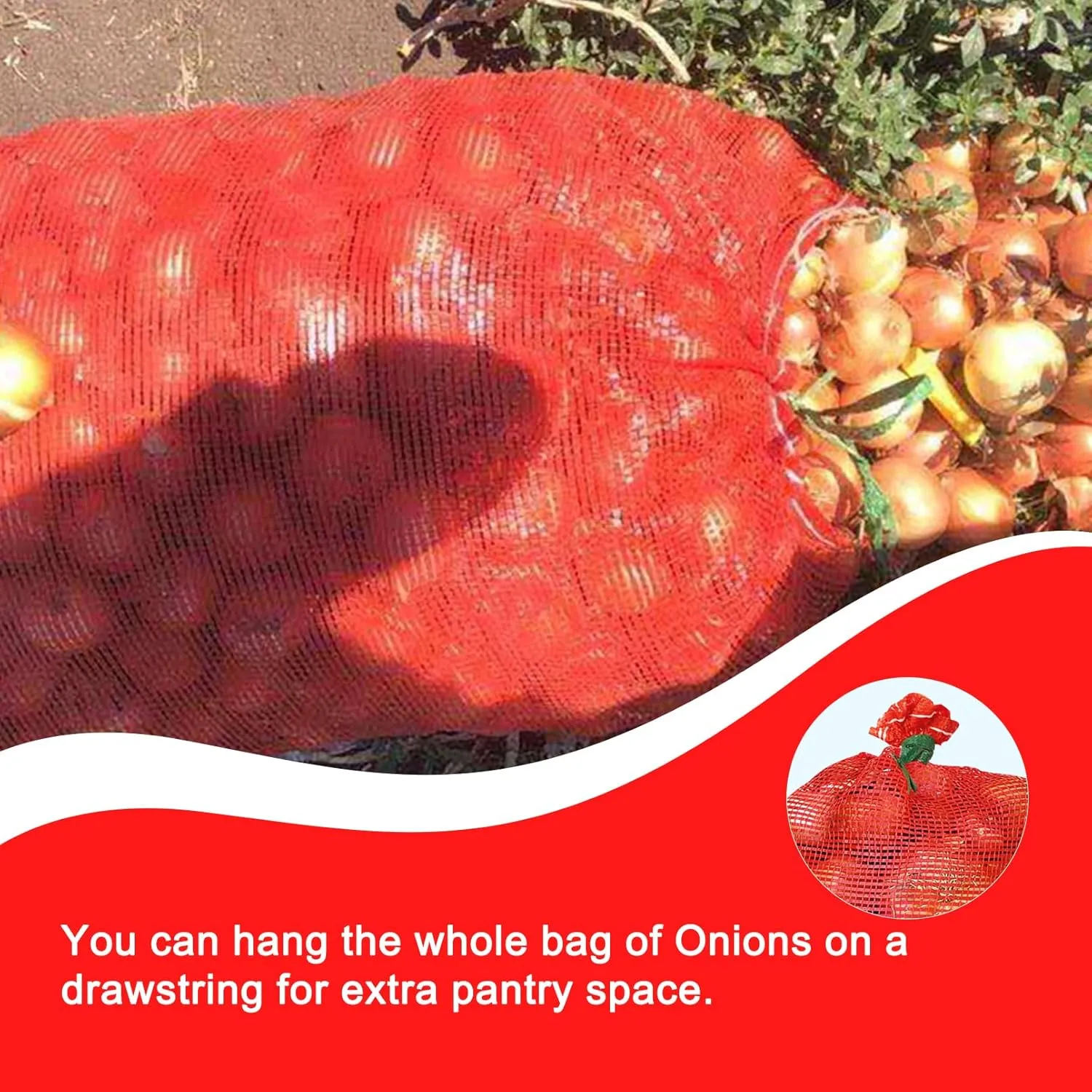 50pcs 20” x 14” Extra Large Mesh Produce Bags, 33 lbs Onion Washable Net Bags，Reusable Vegetable Storage, Pack of 50 (Bright Red, Compact Size - 33 lbs)
