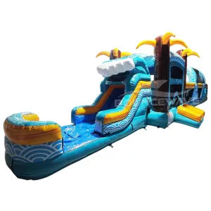 56.5ft Akua Falls 2-Piece Obstacle Bounce House with Slide (Wet/Dry)