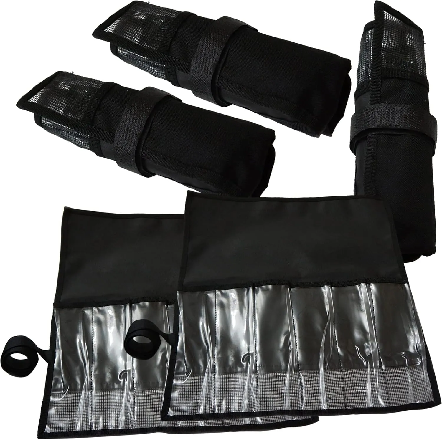 5pcs Fishing 6-Pocket Roll-up Trolling Tackle Storage Jig Bait Lures Bags - Black