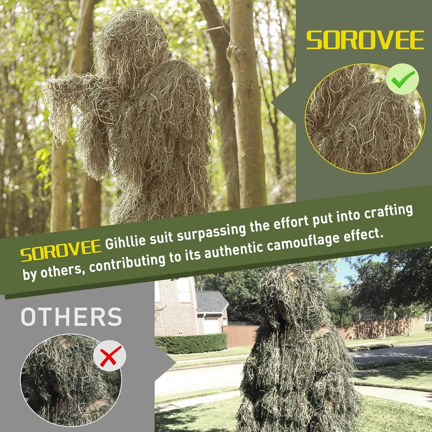 6 in 1 Ghillie Suit, 3D Camouflage Hunting Apparel Including Jacket, Pants, Hood, Carry Bag and Camo Tapes