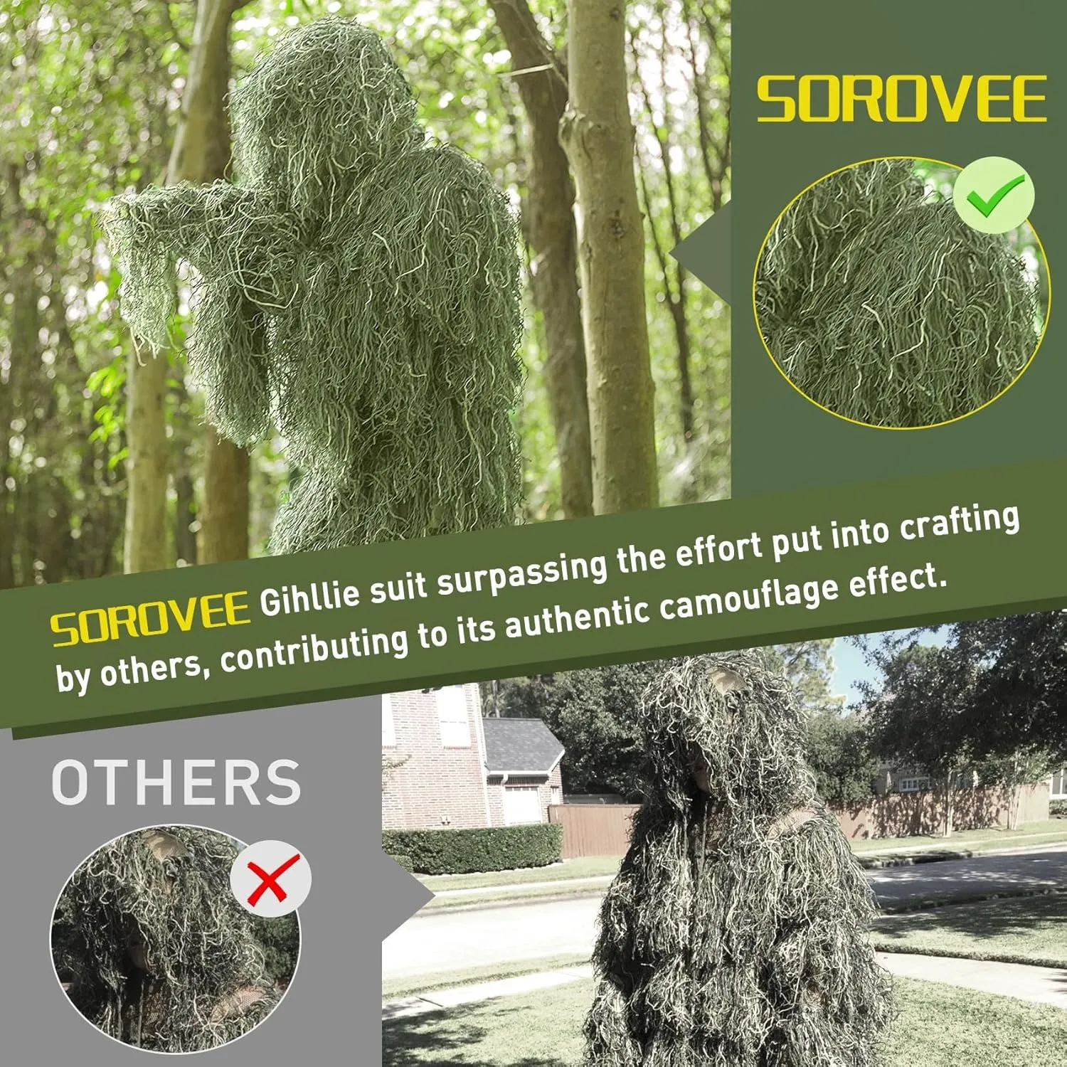 6 in 1 Ghillie Suit, 3D Camouflage Hunting Apparel Including Jacket, Pants, Hood, Carry Bag and Camo Tapes