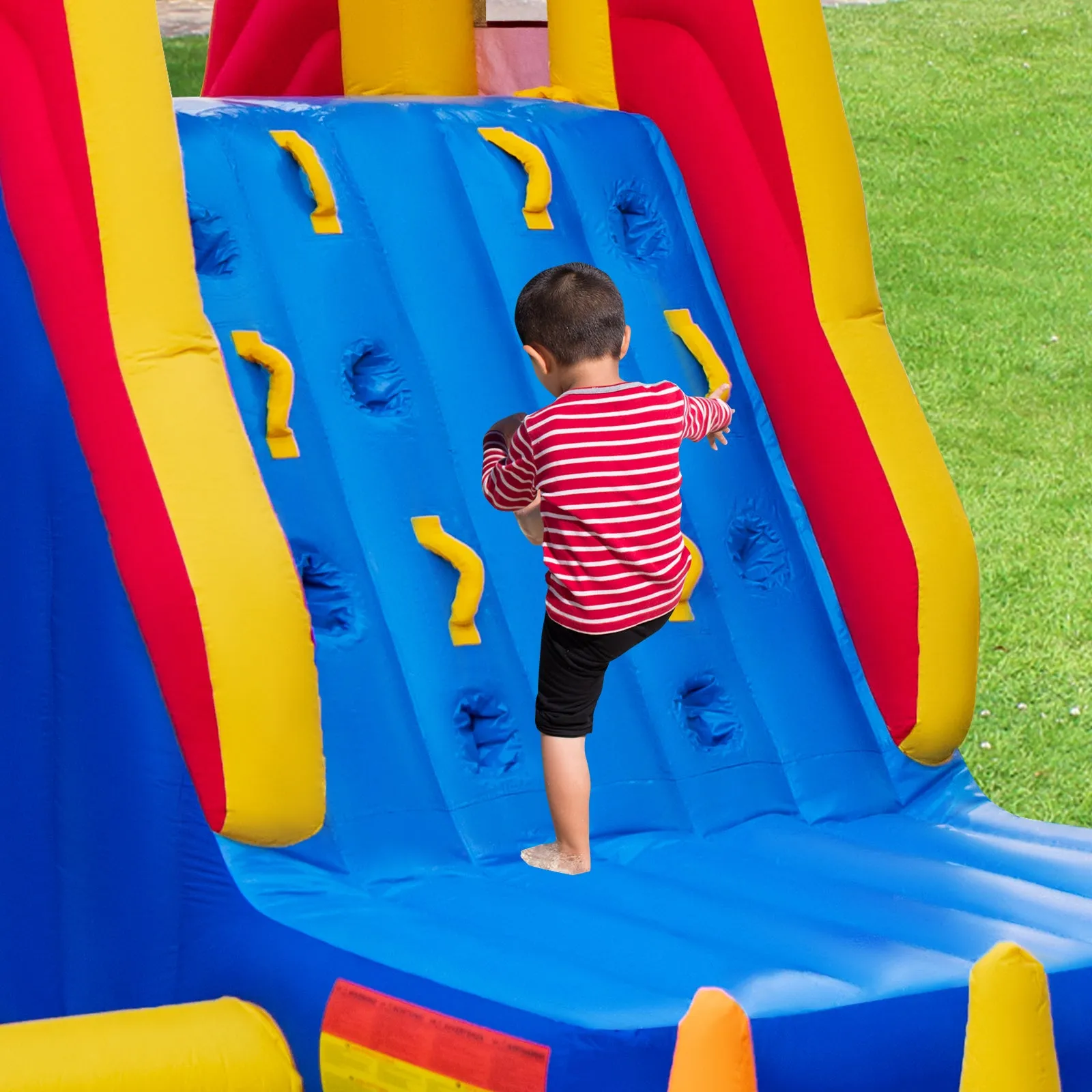 6-In-1 Inflatable Water Slide with Dual Slides and Cave Crawling Game without Blower