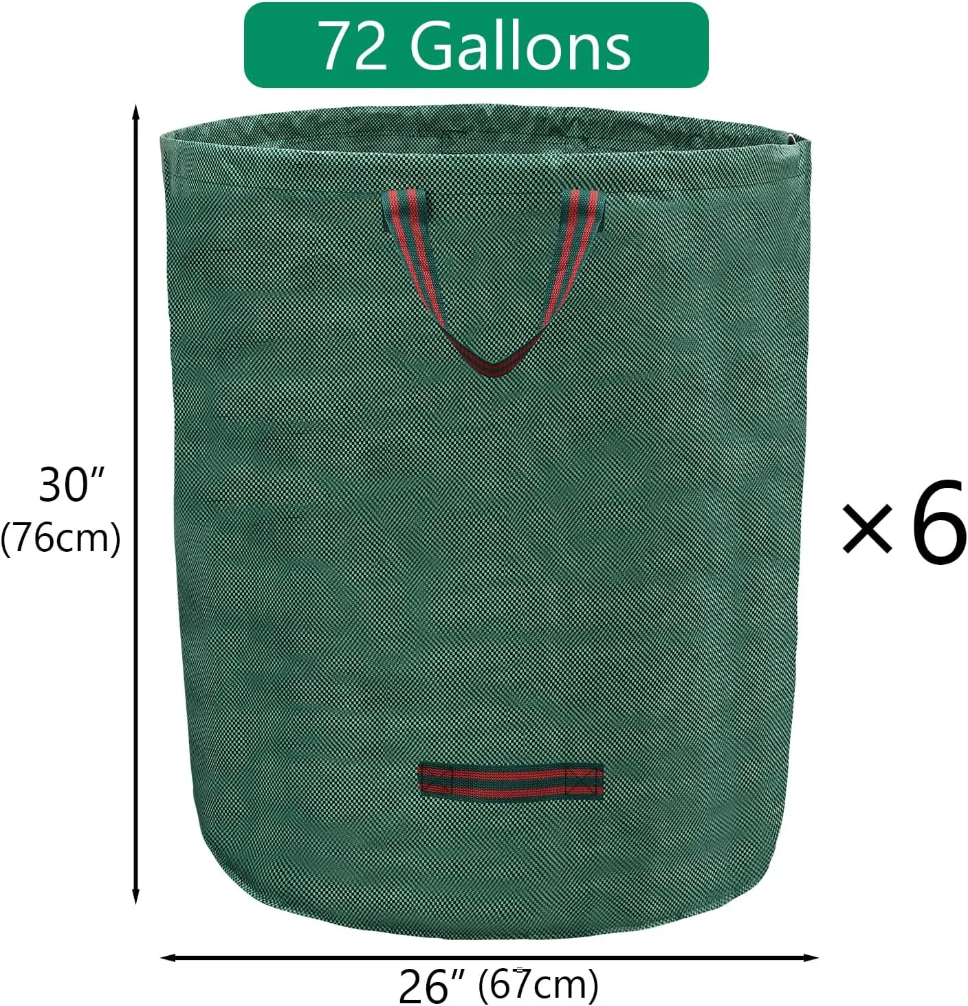 6 Pack 72 Gallons Reusable Garden Waste Bags with Coated Gloves, Heavy Duty Leaf Bags 4 Handles Lawn Yard Bags for Loading Leaf,Trash,Yard Waste Bags (H30" X D26")
