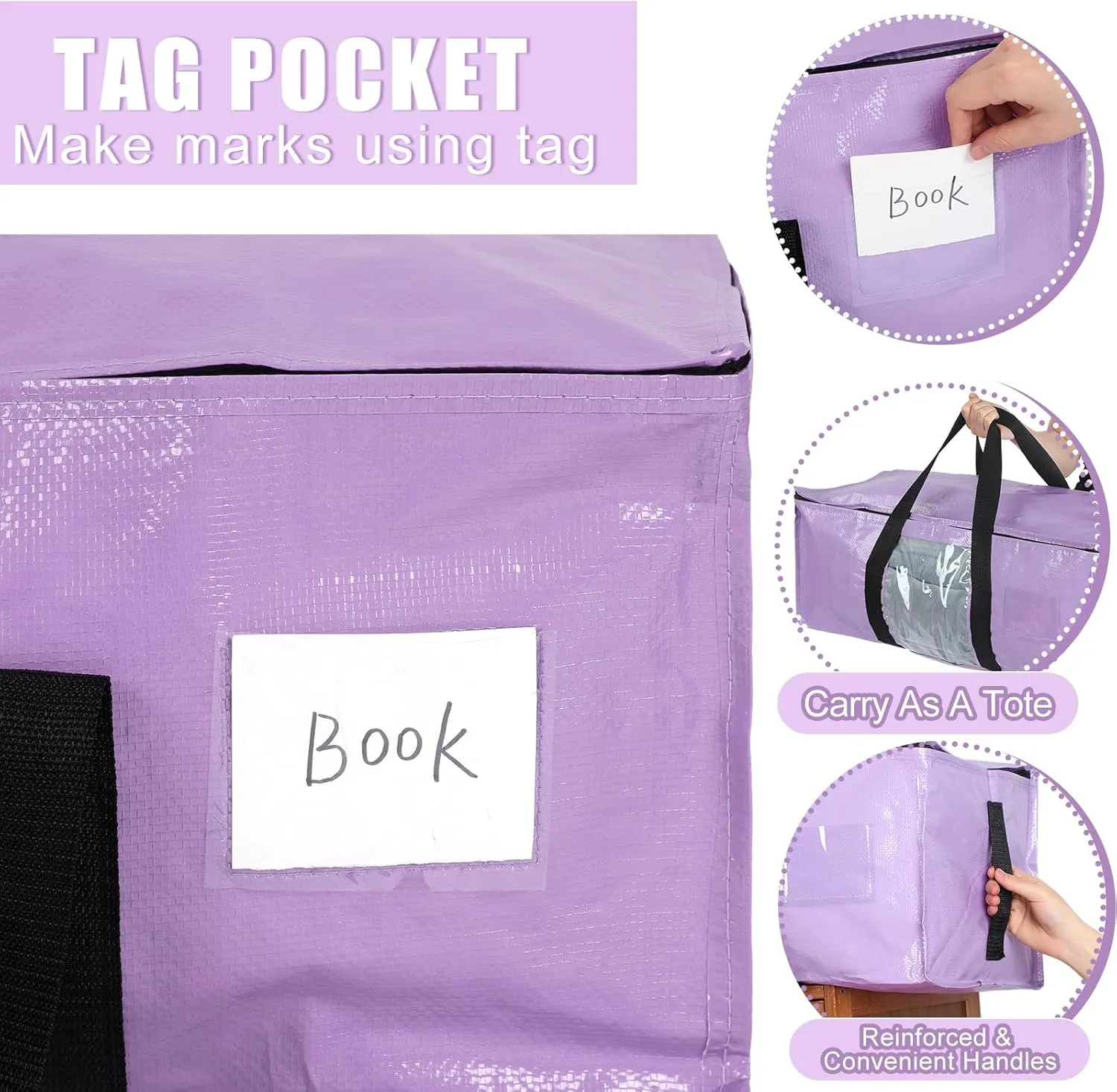 6 Pack Heavy Duty Extra Large Dorm Moving Bags with Visible Window and Reinforced Handles Heavy Duty Storage Tote for Space Saving Moving Supplies Clothes College Students(Purple)