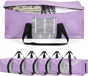 6 Pack Heavy Duty Extra Large Dorm Moving Bags with Visible Window and Reinforced Handles Heavy Duty Storage Tote for Space Saving Moving Supplies Clothes College Students(Purple)