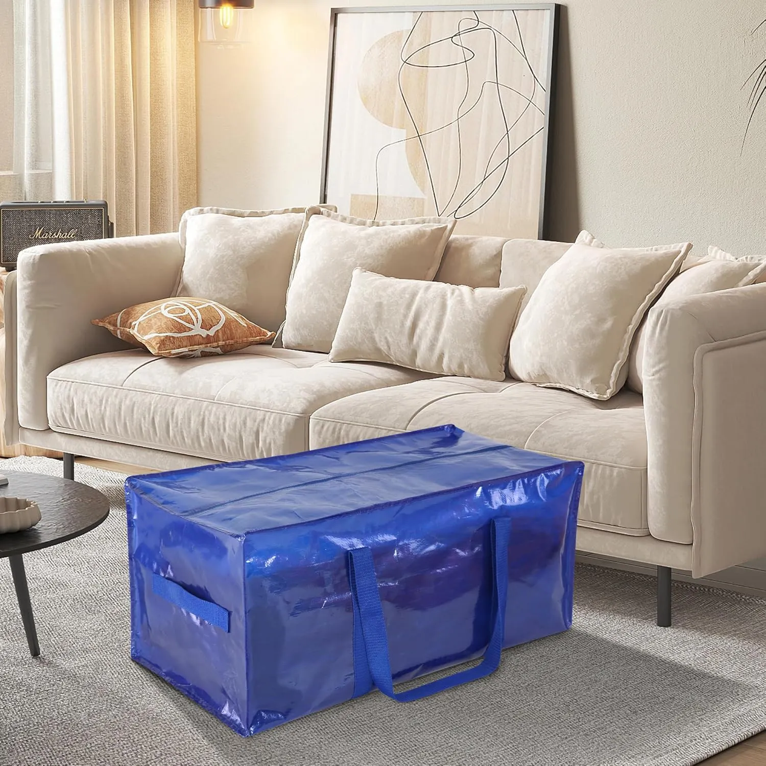 6 Pack Heavy Duty Extra Large Moving Bags with Handles, Waterproof Foldable Storage Totes, Clothing Storage Bags, Packing Moving Boxes for College Supplies & Seasonal Storage, Blue