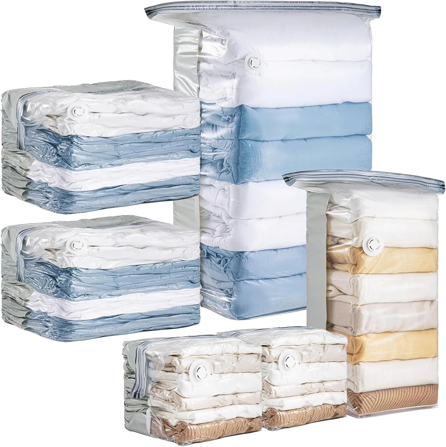 6 Pack Vacuum Storage Bags, Cube Combo (3 Jumbo 3 Medium), Vacuum Seal Bags for Clothing, Bedding, Blanket, Space Saving Closet Organization
