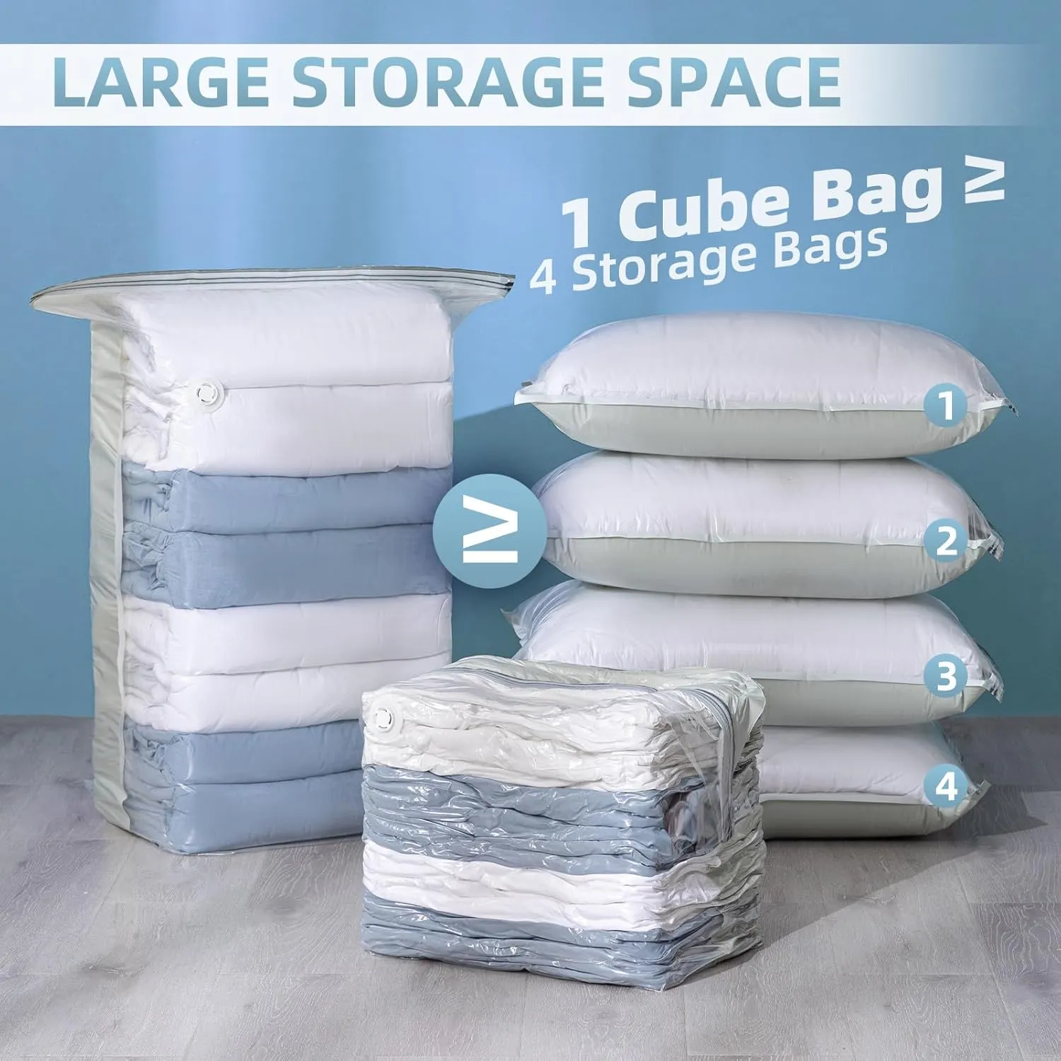 6 Pack Vacuum Storage Bags, Cube Combo (3 Jumbo 3 Medium), Vacuum Seal Bags for Clothing, Bedding, Blanket, Space Saving Closet Organization