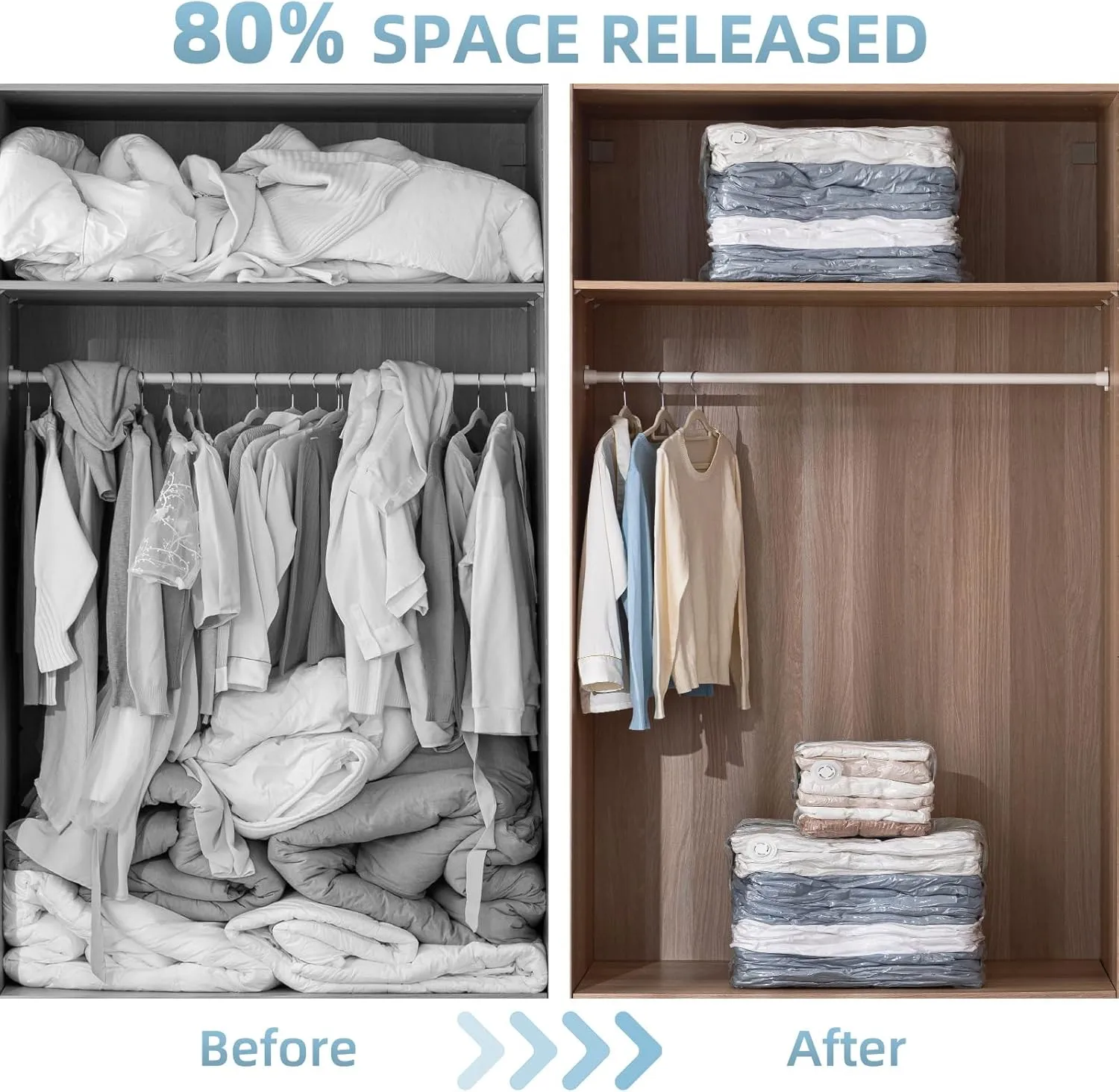 6 Pack Vacuum Storage Bags, Cube Combo (3 Jumbo 3 Medium), Vacuum Seal Bags for Clothing, Bedding, Blanket, Space Saving Closet Organization