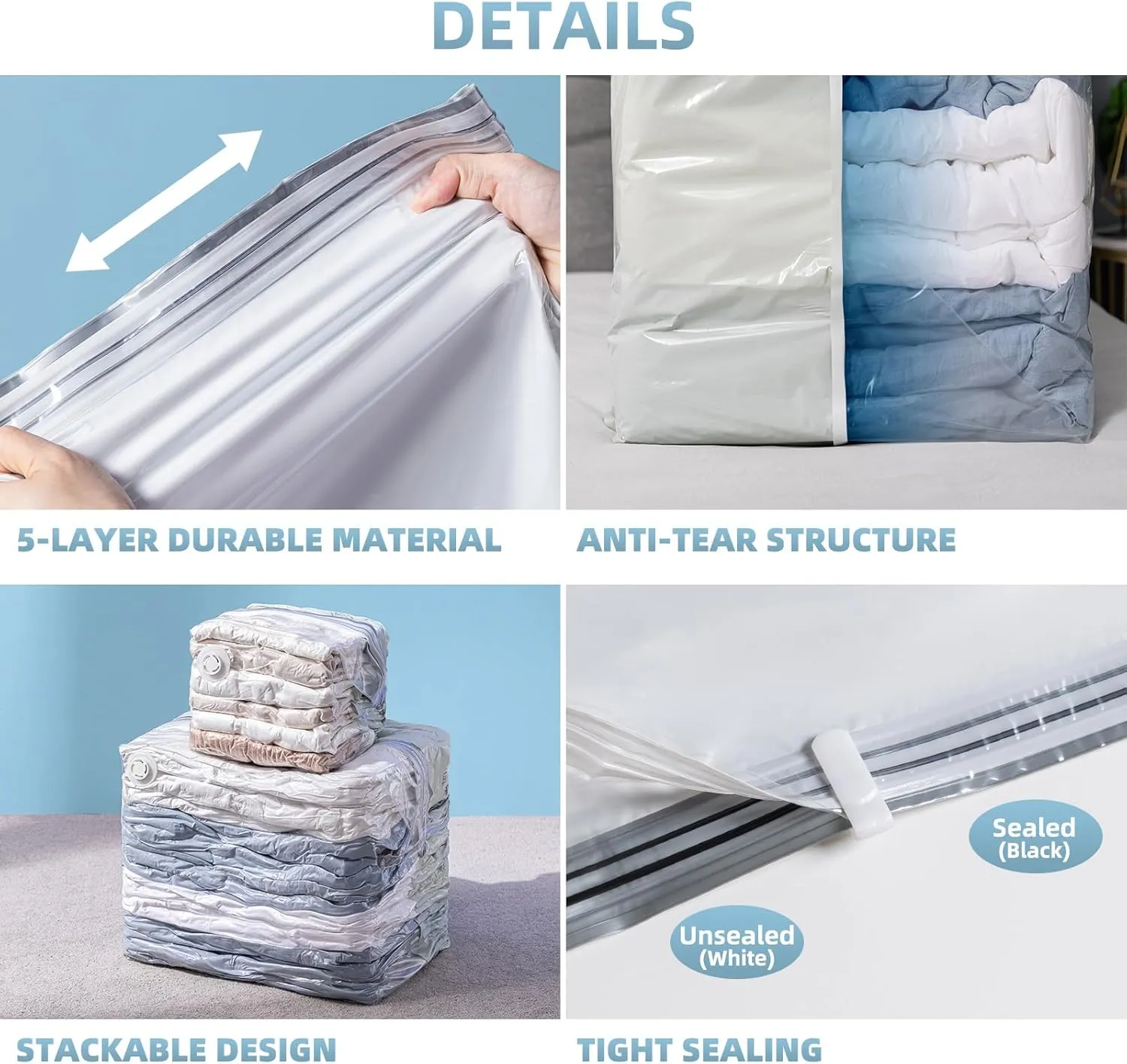 6 Pack Vacuum Storage Bags, Cube Combo (3 Jumbo 3 Medium), Vacuum Seal Bags for Clothing, Bedding, Blanket, Space Saving Closet Organization
