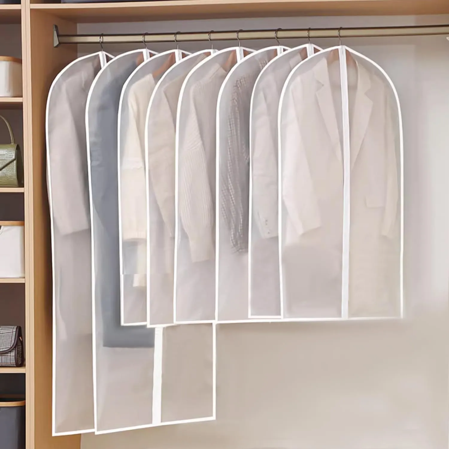 6 Packs Dress Bags, 60 Inches Garments Bags for Storage, Suit Cover Protecting Dusts with Zipper, Hanging Clothes Cover Dress Bags for Suits, Coats - Clear