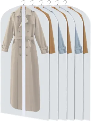 6 Packs Dress Bags, 60 Inches Garments Bags for Storage, Suit Cover Protecting Dusts with Zipper, Hanging Clothes Cover Dress Bags for Suits, Coats - Clear
