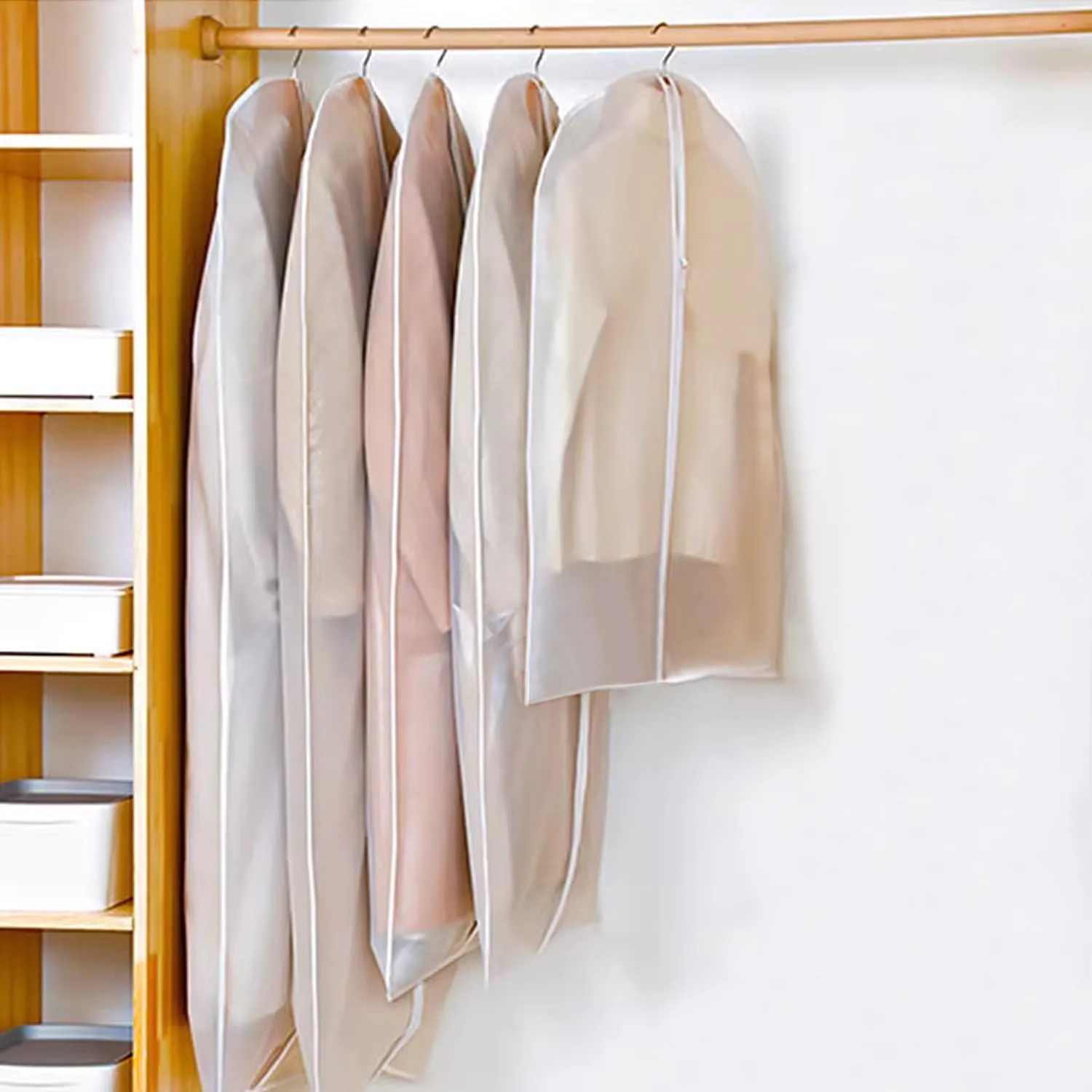 6 Packs Dress Bags, 60 Inches Garments Bags for Storage, Suit Cover Protecting Dusts with Zipper, Hanging Clothes Cover Dress Bags for Suits, Coats - Clear