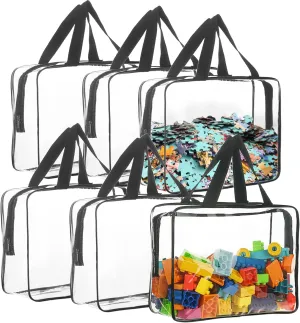 6 Packs Large Toy Storage Bags Clear PVC Organizing Bags With Zipper Travel Waterproof Organizer for Board Games, Building Blocks, Puzzles, Toys, Kids Books