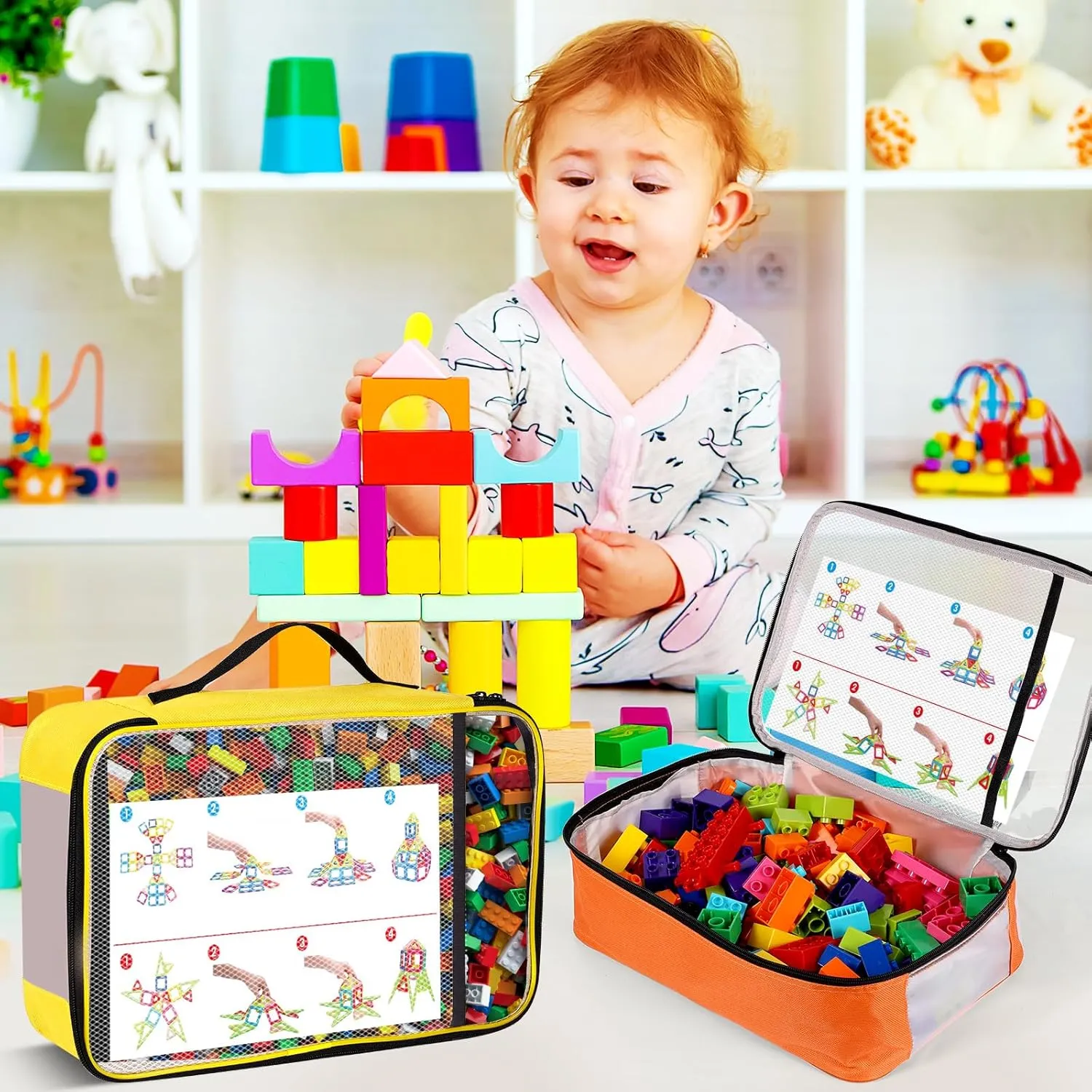 6 Packs Toy Storage Bags with Zipper, Clear PVC Organizing Bags,Waterproof Toy Storage Bags,Toy Organizing Bags for Building Blocks, Books, Puzzle