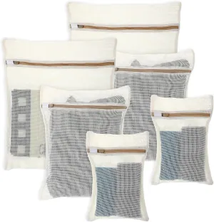6 Pcs Laundry Bags Cotton Mesh Wash Bags Breathable Mesh Delicate Laundry Bag with Zipper, Travel Laundry Bag for Underwear, Delicates, Pants, Shoes, Socks, Bra Wash Bag for Washing Machine