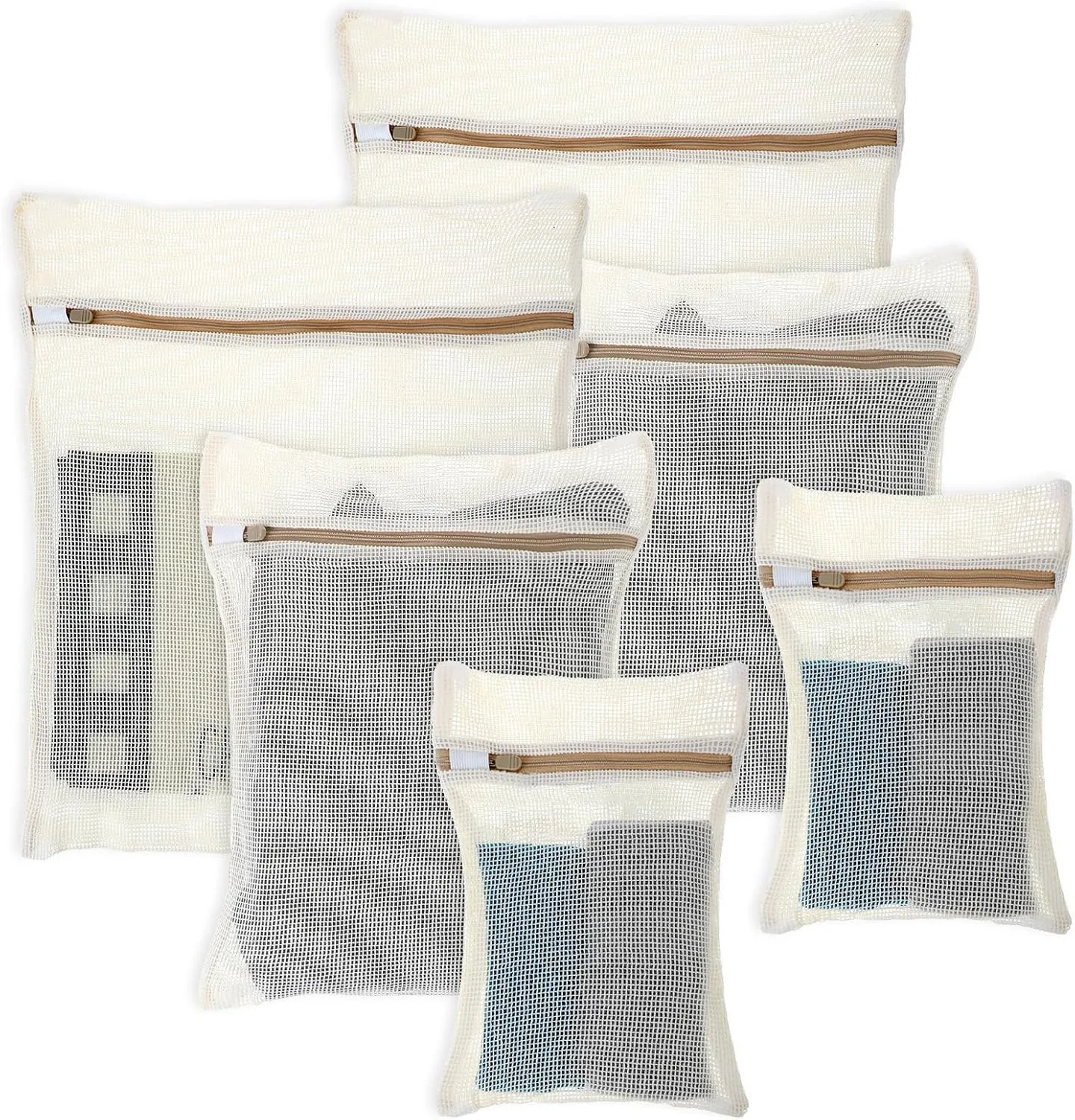 6 Pcs Laundry Bags Cotton Mesh Wash Bags Breathable Mesh Delicate Laundry Bag with Zipper, Travel Laundry Bag for Underwear, Delicates, Pants, Shoes, Socks, Bra Wash Bag for Washing Machine