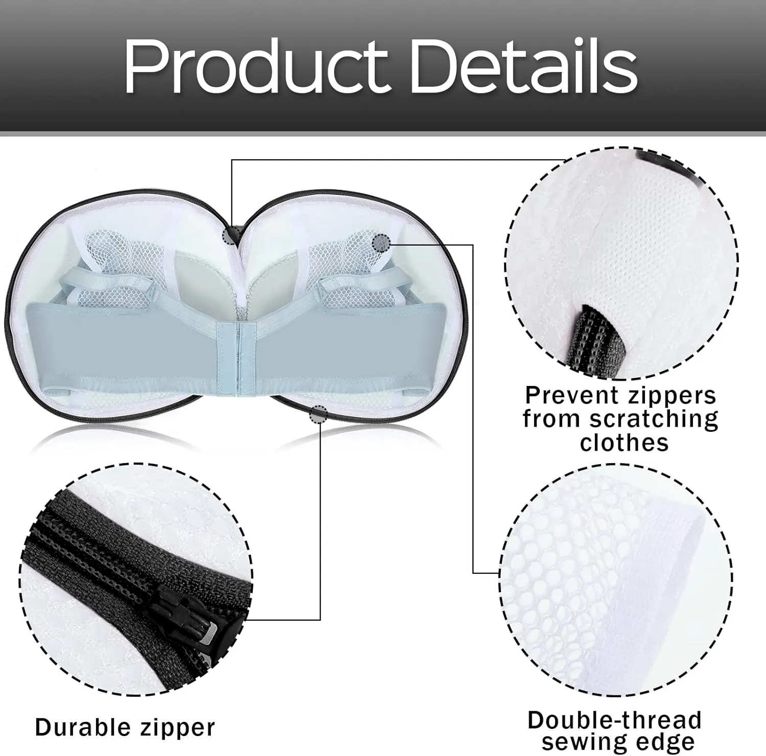 6 Pieces Bra Washing Bag for Laundry Mesh Wash Lingerie Underwear Brassiere Washing Bags with Zipper for Women Laundry Storage(Black)