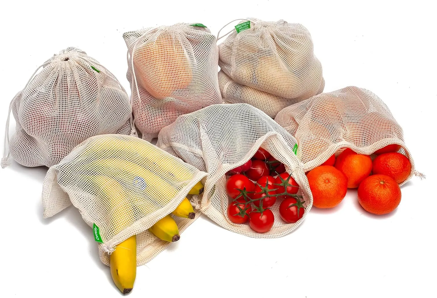 6 Reusable Produce Bags Grocery Washable | Organic Cotton Mesh Produce Bags | Double-Stitched & Tare Weigh | Mesh bags for vegetables | Cotton Produce Bags Reusable Washable | Produce bag (M size)