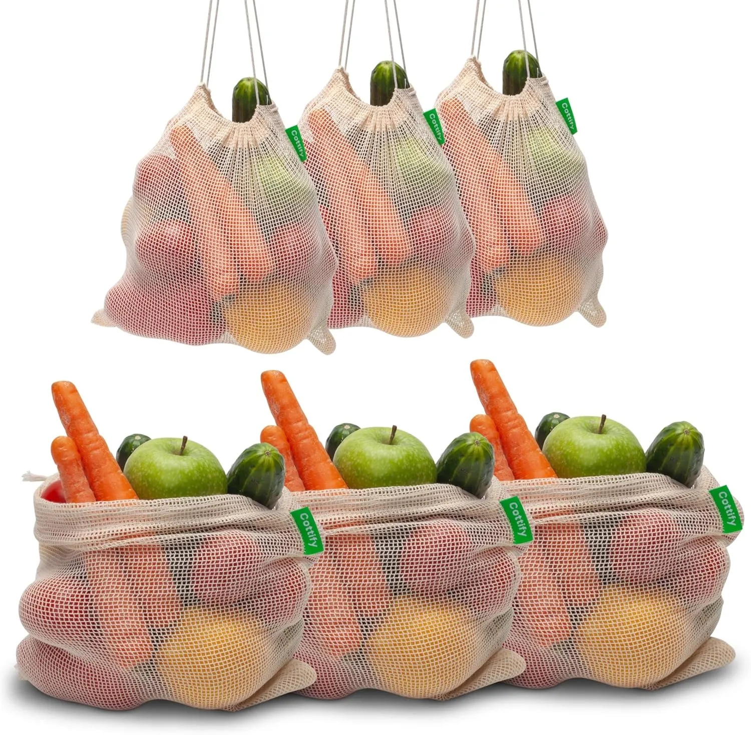 6 Reusable Produce Bags Grocery Washable | Organic Cotton Mesh Produce Bags | Double-Stitched & Tare Weigh | Mesh bags for vegetables | Cotton Produce Bags Reusable Washable | Produce bag (M size)