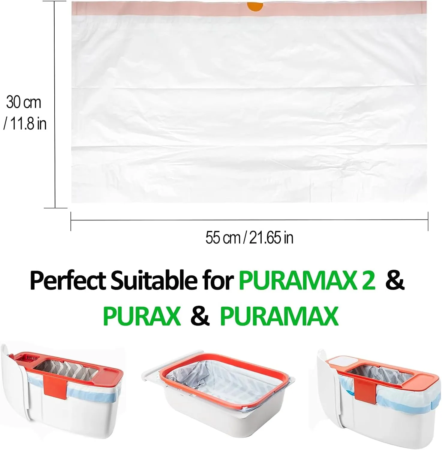 60 Count Cat Litter Box Liner Bags, 21" x 11" Disposable Portable Cat Litter Waste Receptacles Bags Compatible with PETKIT PuraX PuraMax PuraMax2 Self-Cleaning Litter Box